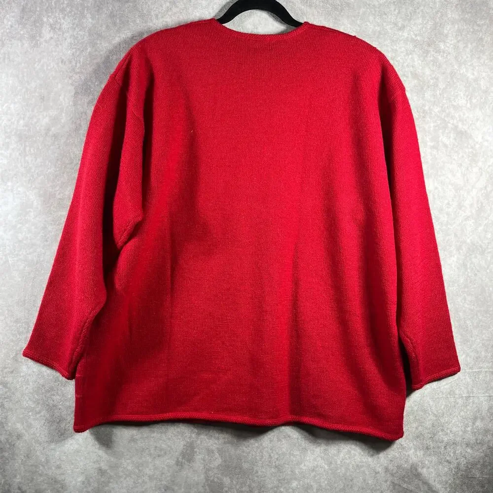 Koret Cardigan Sweater Womens Size 1X Red Knit Wool Button Front Artsy Old Money